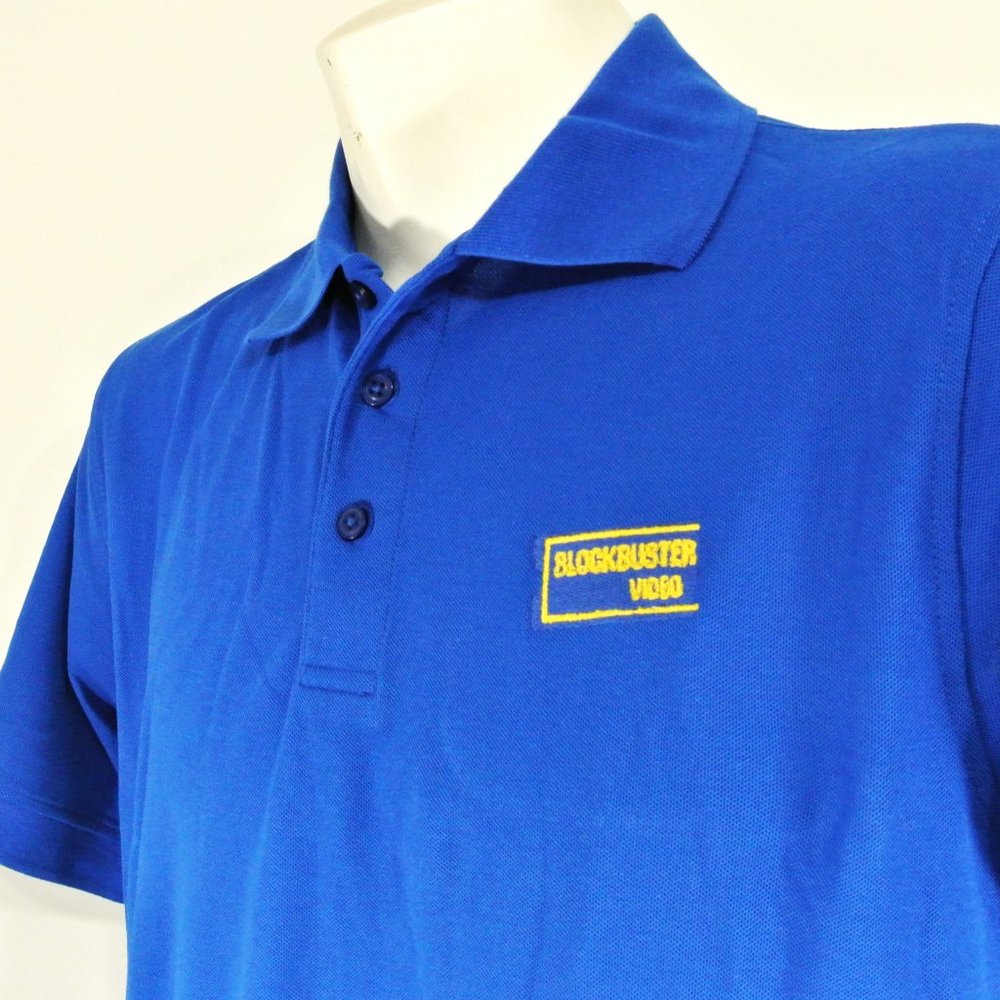 BLOCKBUSTER VIDEO Vintage Employee Uniform Polo Shirt Blue NEW Size Large